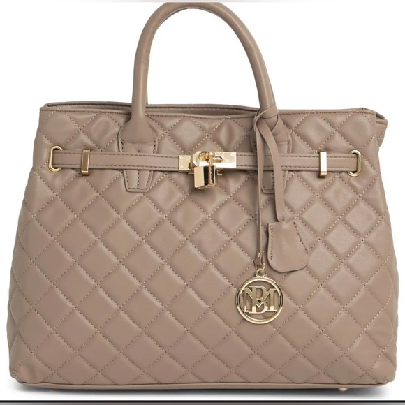 Badgley Mischka Women's Large Diamond Quilted Tote Bag - Natural NWT - Picture 1 of 8